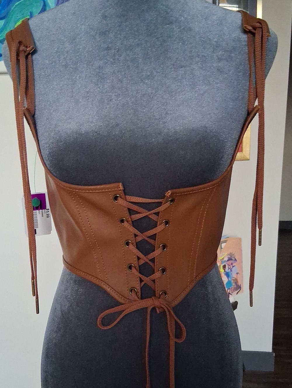 Brown Faux-Leather Lace-Up Waist Cincher